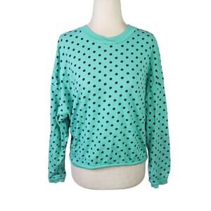 Vintage 90s Mad Max Turquoise Blue and Navy Polka Dot Long Sleeve Tee M
